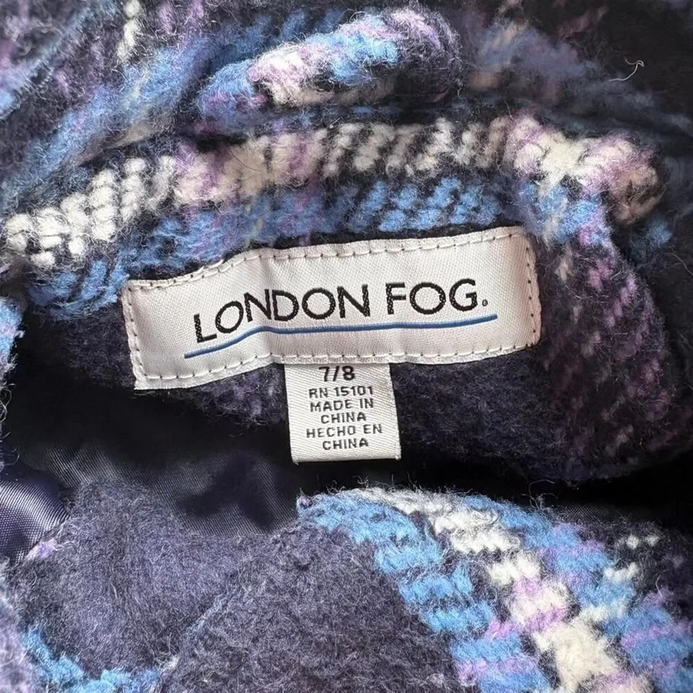 London Fog Girls Plaid Hooded Peacoat Jacket - Size 7/8
